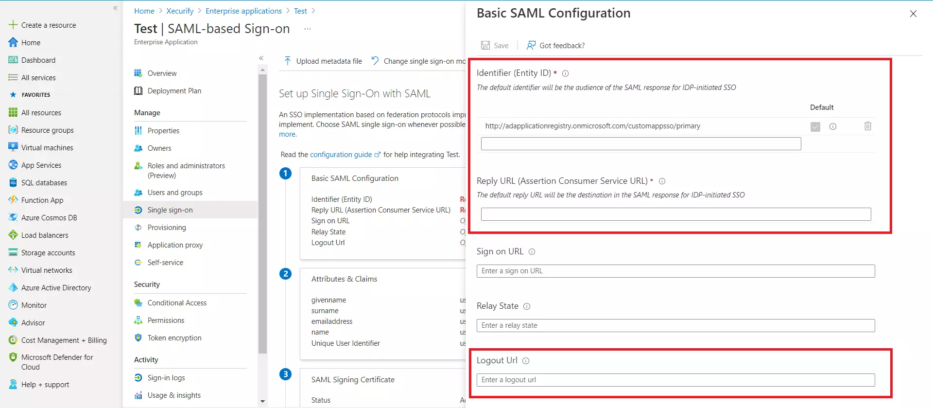 azure ad saml configuration