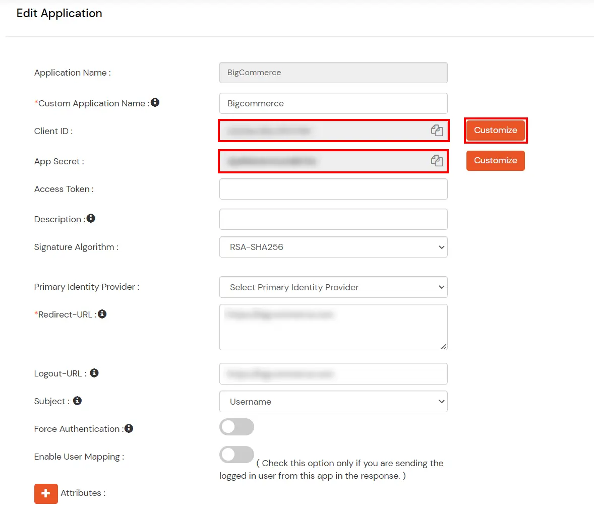 BigCommerce Provisioning : Edit application