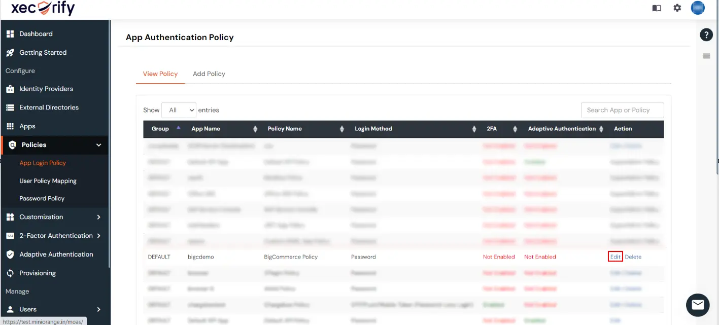BigCommerce Passwordless login: Edit BigCommerce Policy