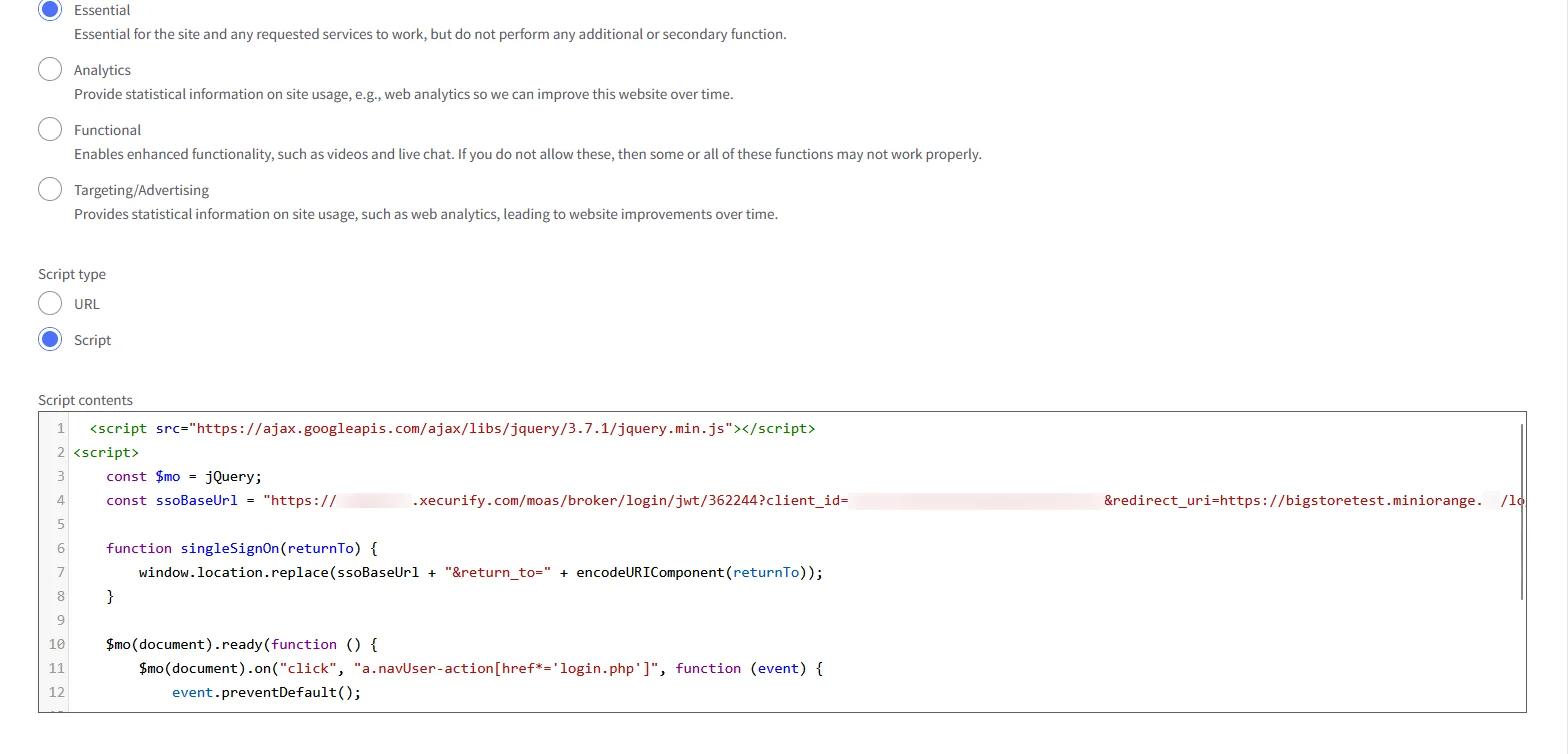 BigCommerce Single Sign-On (SSO): Script contents