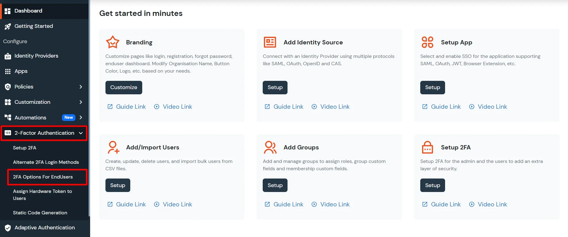MFA/Two-Factor Authentication(2FA) for Click on 2FA Options For EndUsers