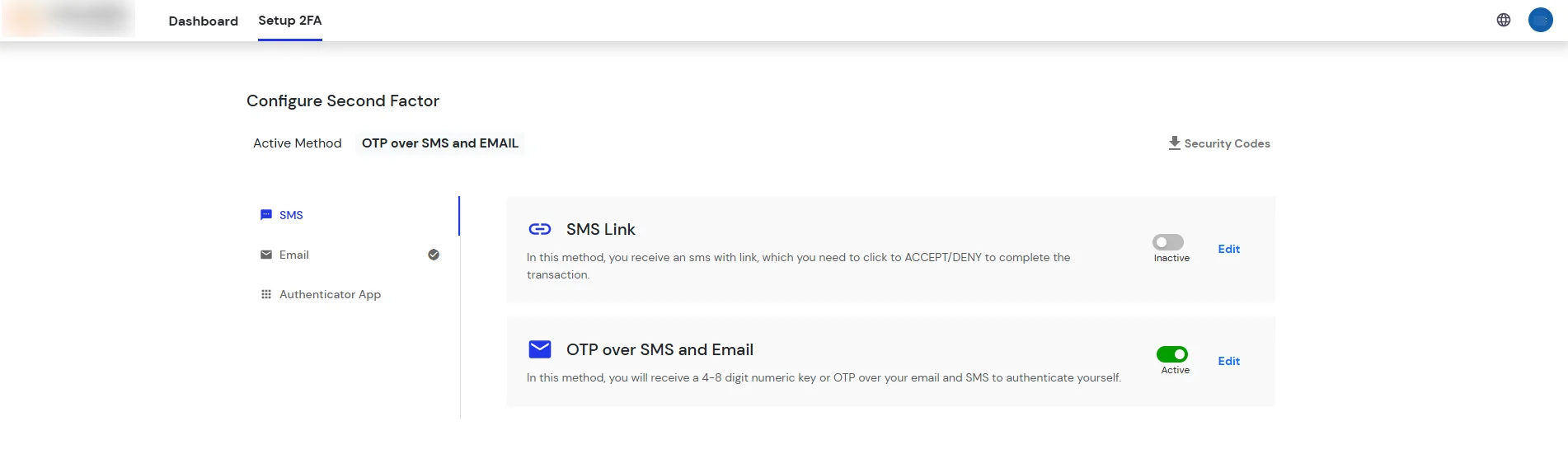 MFA/Two-Factor Authentication(2FA) for - Switch to Setup 2FA