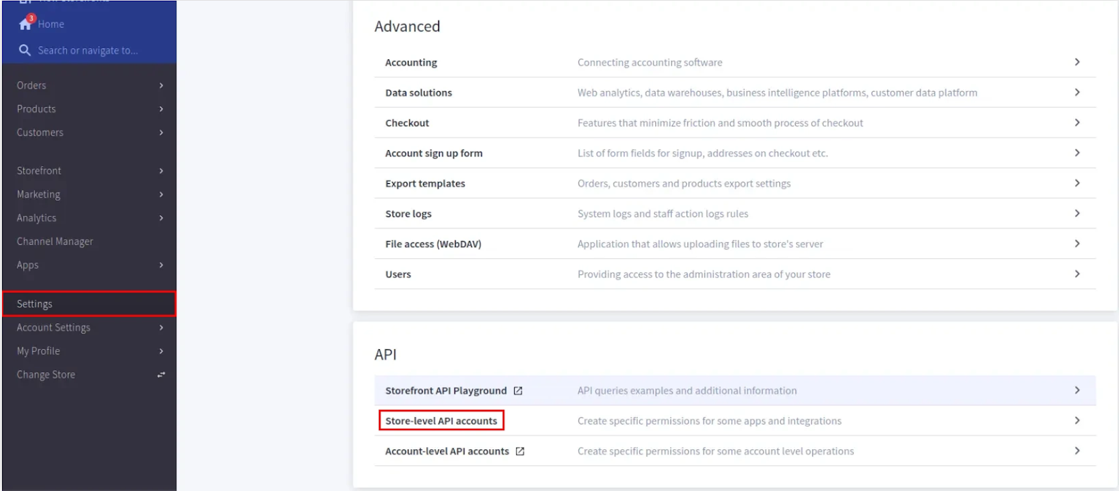 Bigcommerce SSO: Access API Settings
