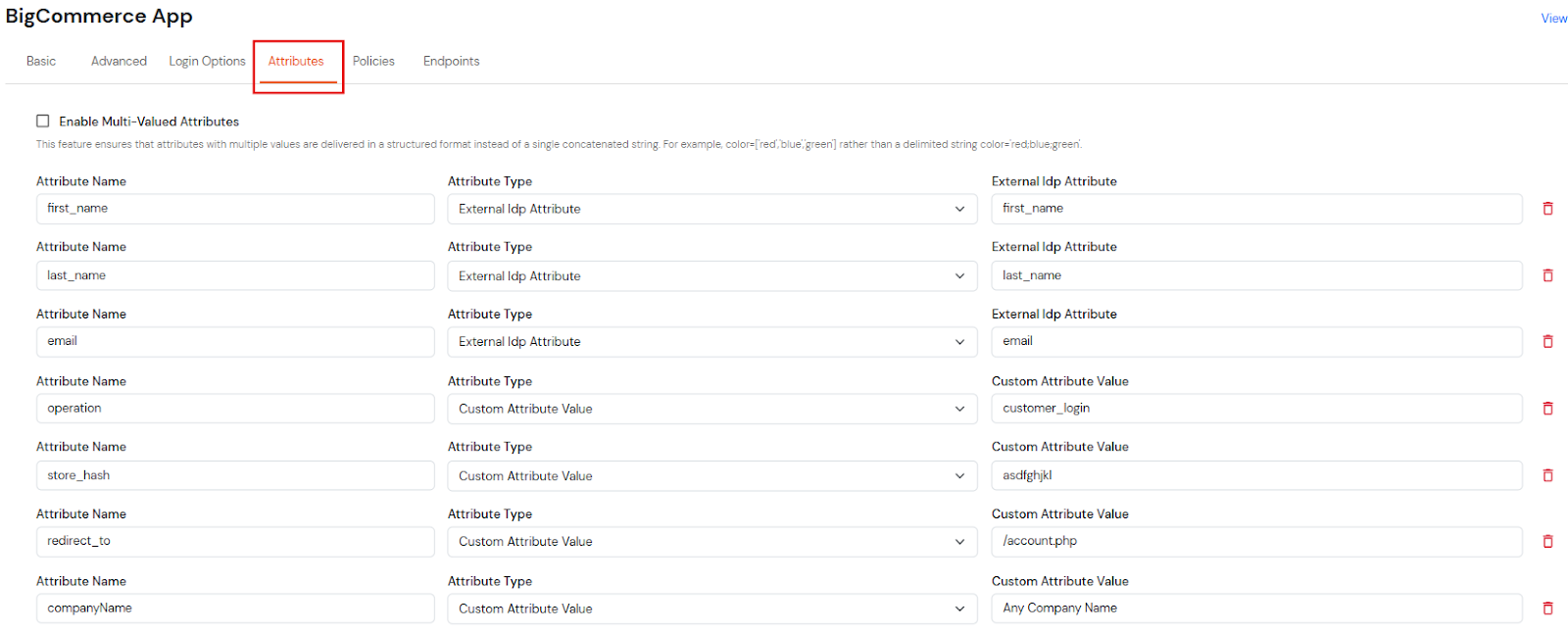 Bigcommerce SSO: Attribute Mapping