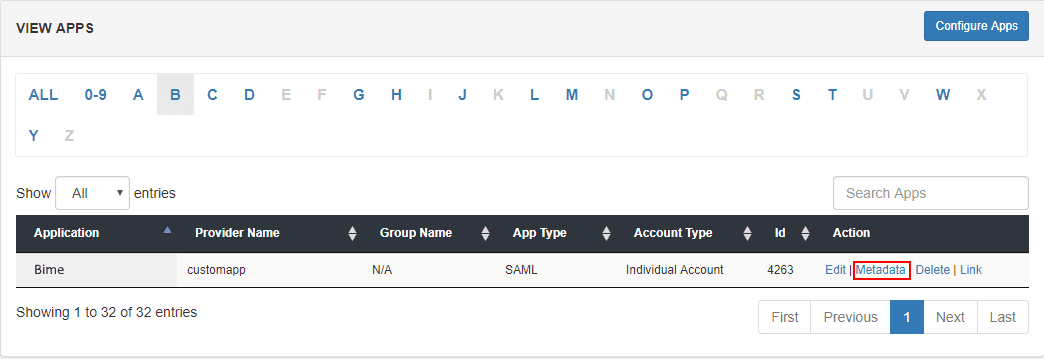 Bime Single Sign On (sso) download metadata