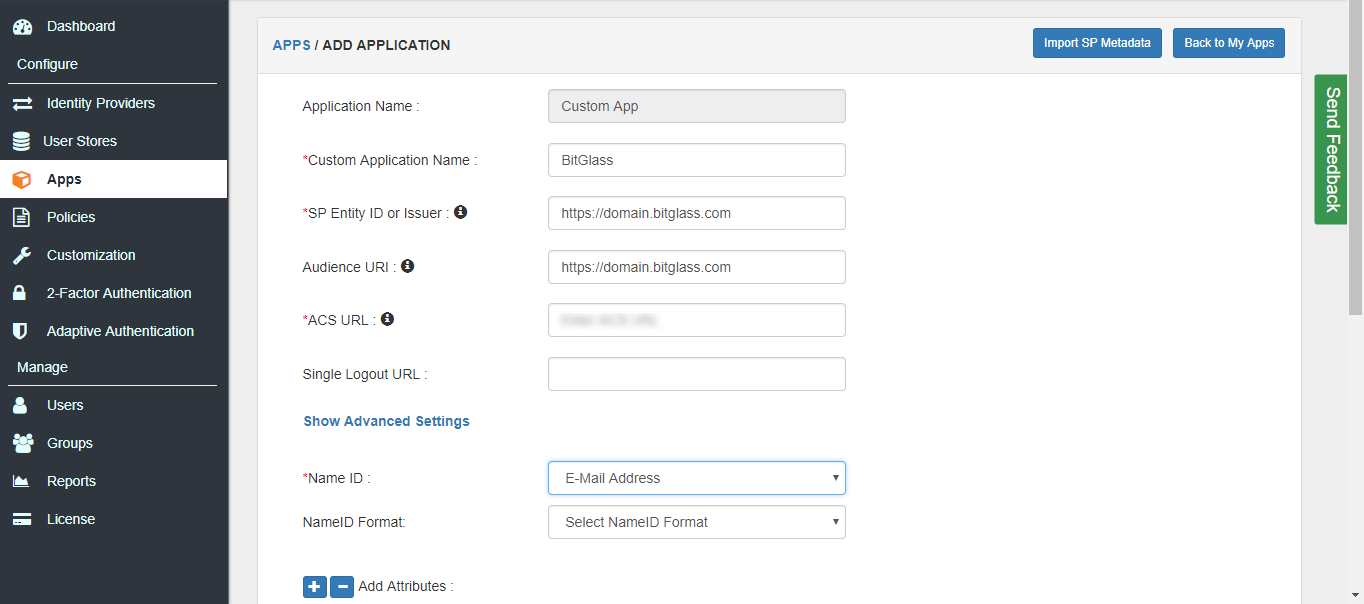 bitglass sso configure apps