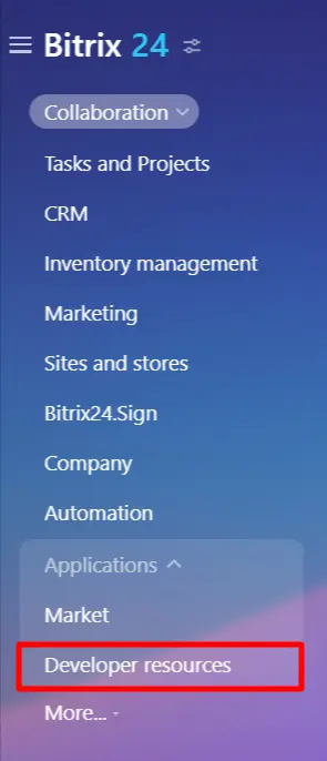 Bitrix24 OAuth/OpenId navigation Menu and click on Applicaitons