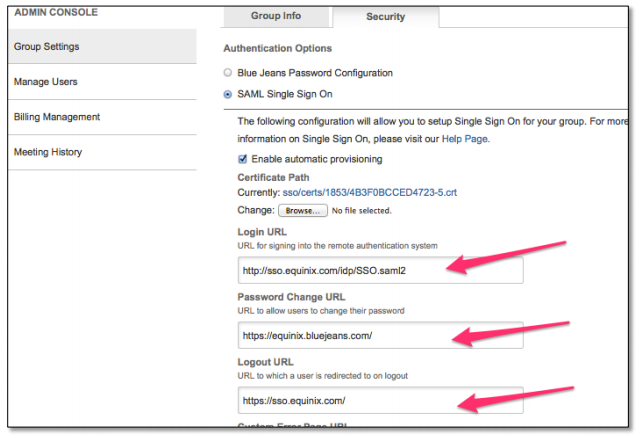 bluejeans sso configuration