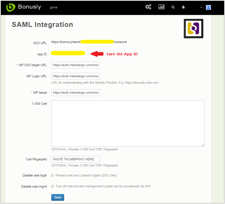 bonusly sso saml details