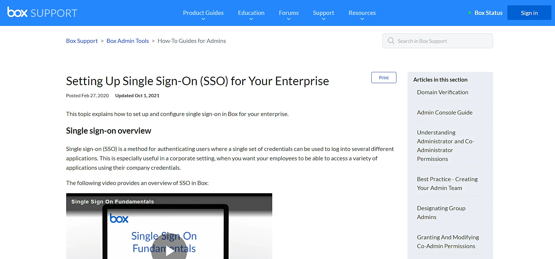 Box Single Sign On (sso) configure box sso