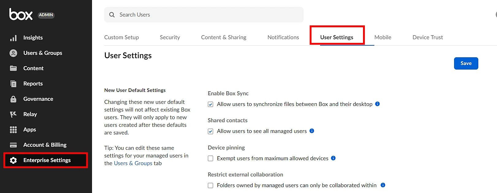 Box Single Sign On (sso): User settings