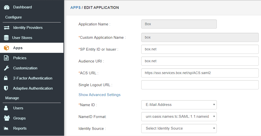 Box Single Sign On (sso) configure box setting