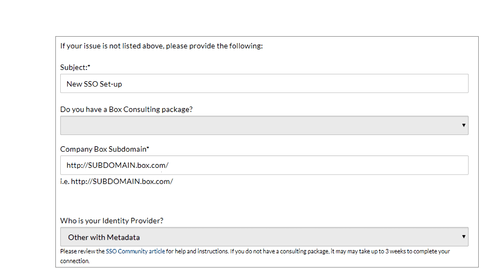 Box Single Sign On (sso) configure metadata