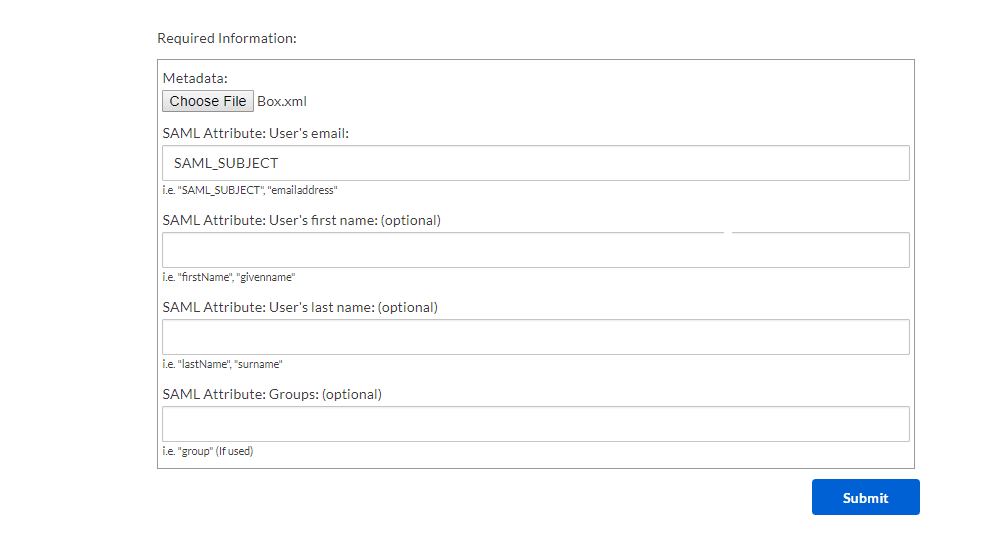 Box Single Sign On (sso) upload metadata
