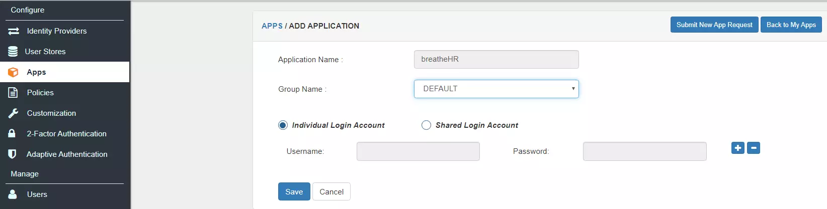 BreatheHR Single Sign-On (SSO) application name