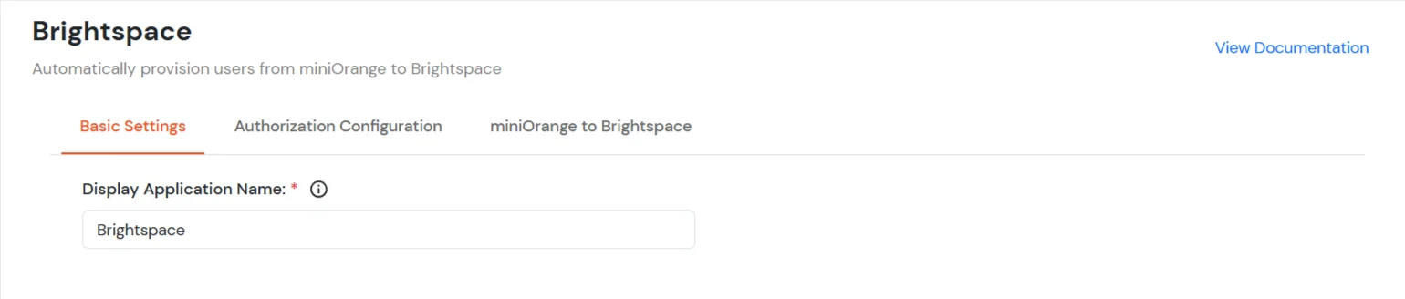 Brightspace Provisioning : miniOrange dashboard - Add Display Application Name
