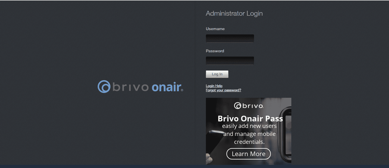 Brivo  Single Sign-On (sso) user login page 