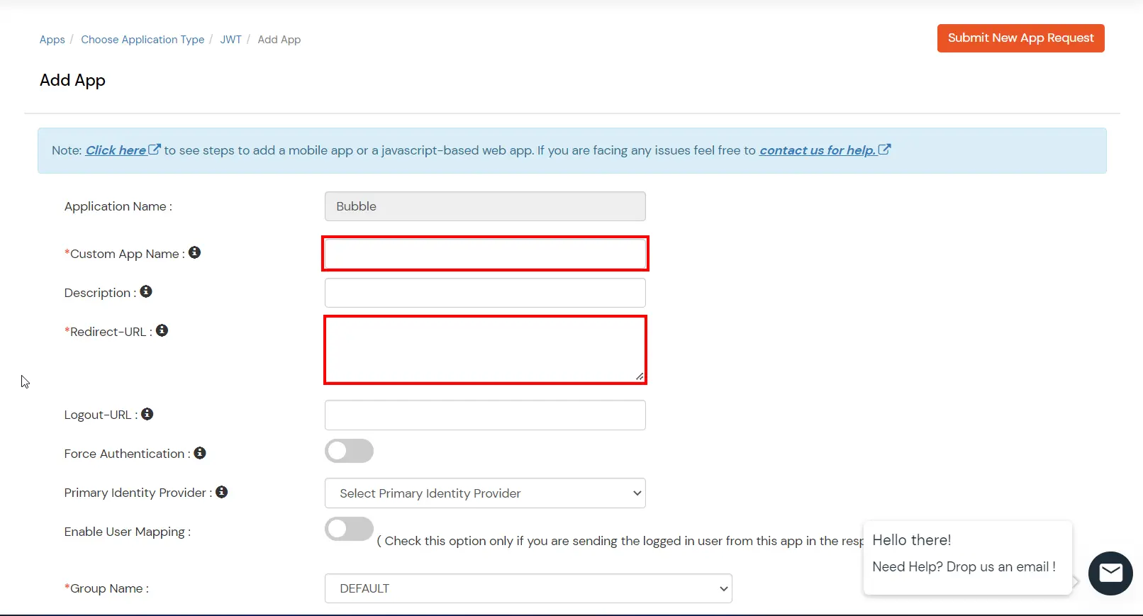 Bubble Single sign-on (SSO) Fill required fields