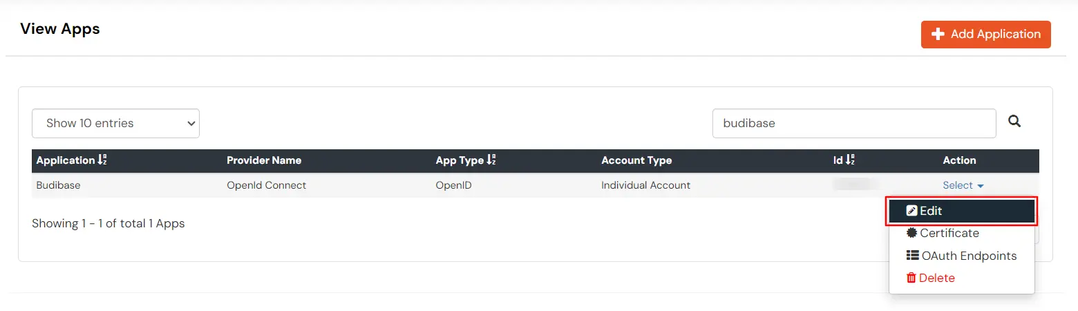 Single Sign-On (sso) for Beside the Budibase Application Click Select then Edit