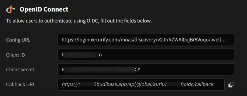 Budibase Single Sign-On (SSO) login In the OpenID Connect fill the following details