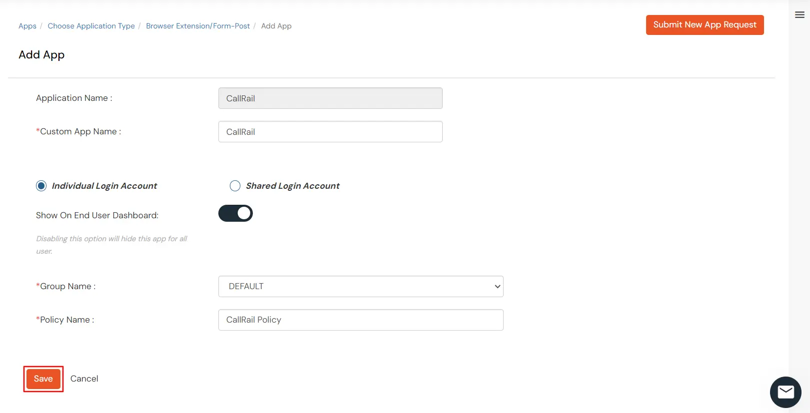 CallRail Single Sign-On (SSO) application name