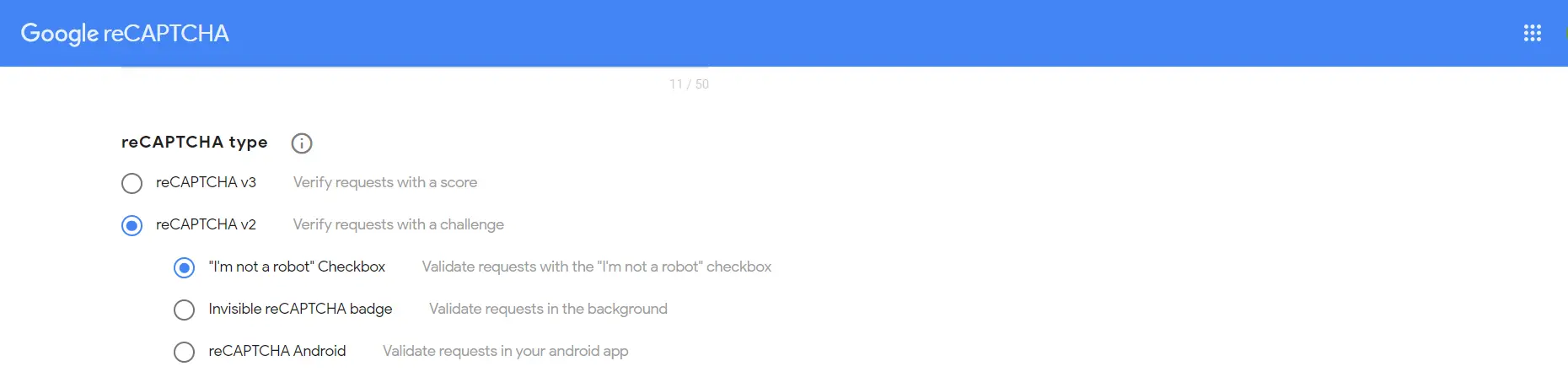 reCAPTCHA type
