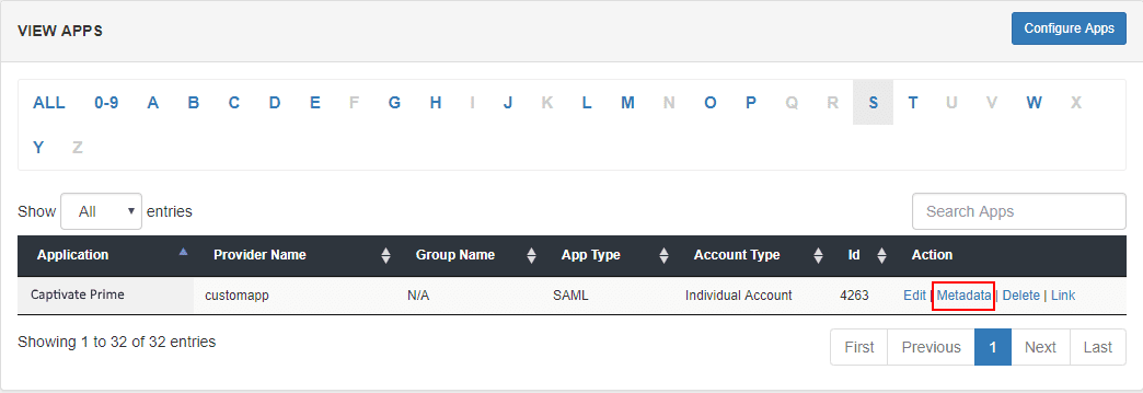 Adobe Captivate Single Sign On (sso) metadata link