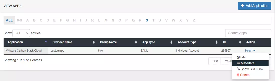 VMWare Carbon Black Cloud Single Sign-On (sso) Select Metadata