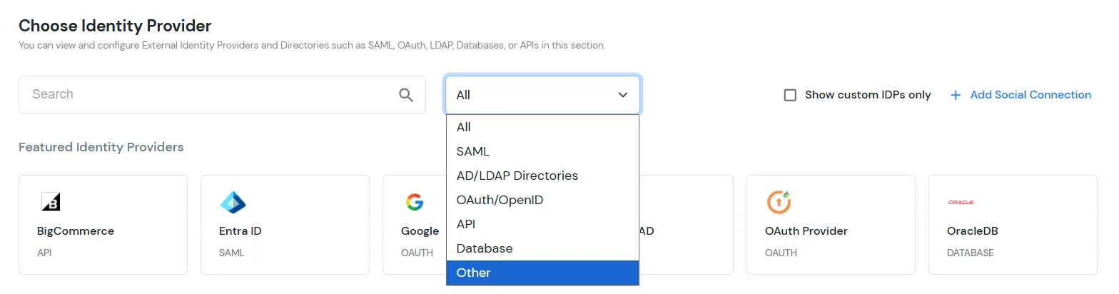 Select Other option from All type dropdown