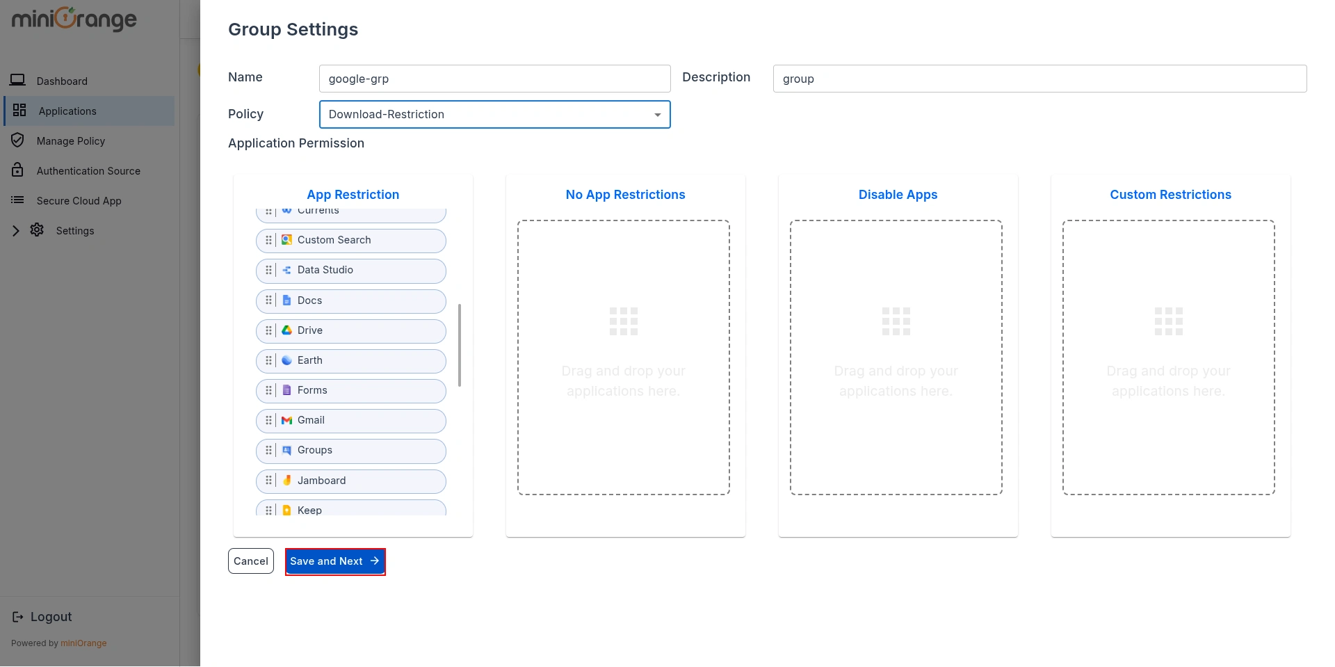 CASB Application Assignment Interface for Google Drive File Restriction Policies