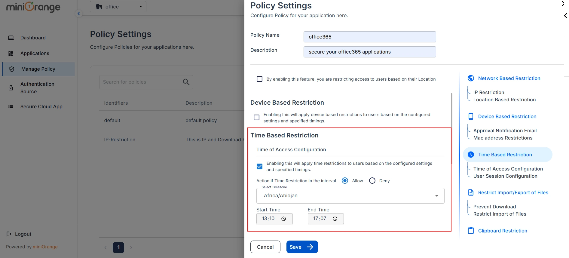 microsoft office365 CASB enable location restriction checkbox