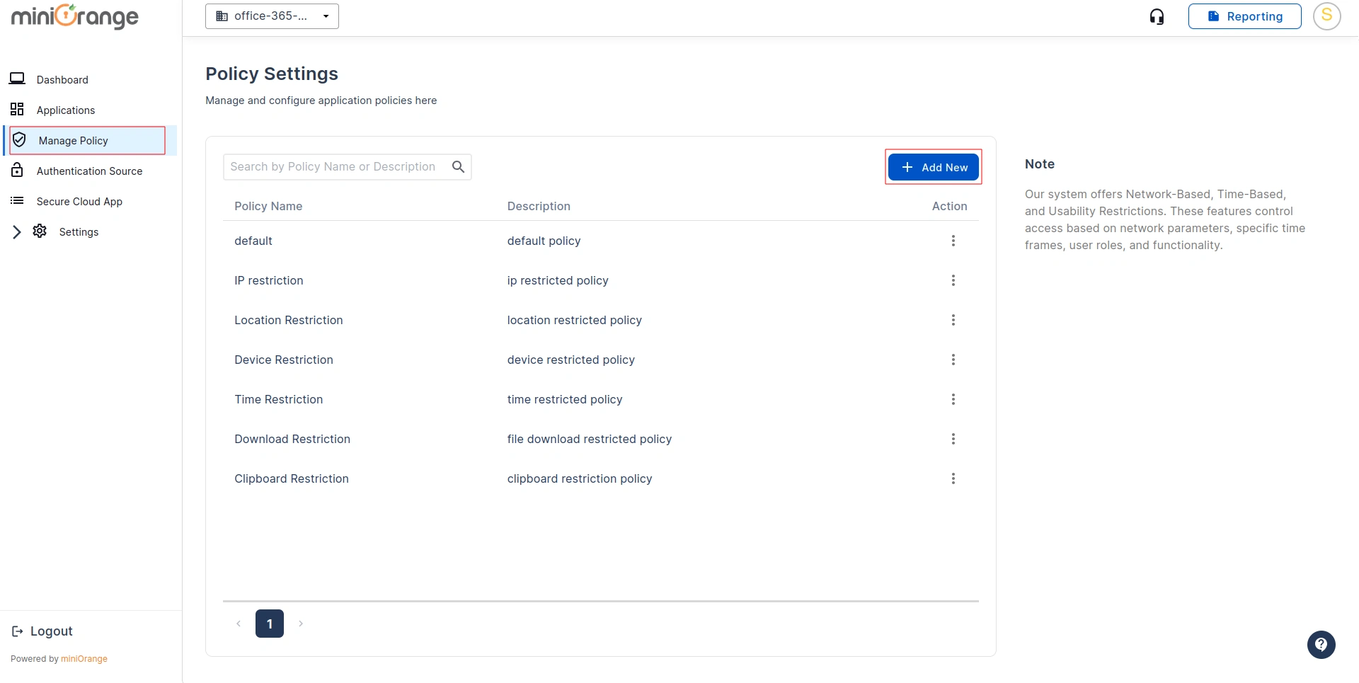 CASB Policy Management Interface