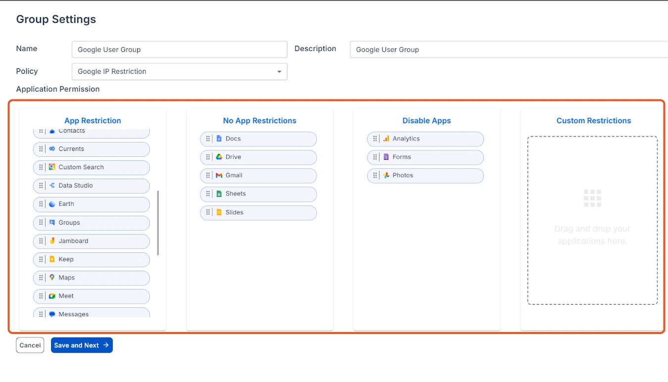 Google Workspace Network IP Restriction- CASB Application Policy Settings
