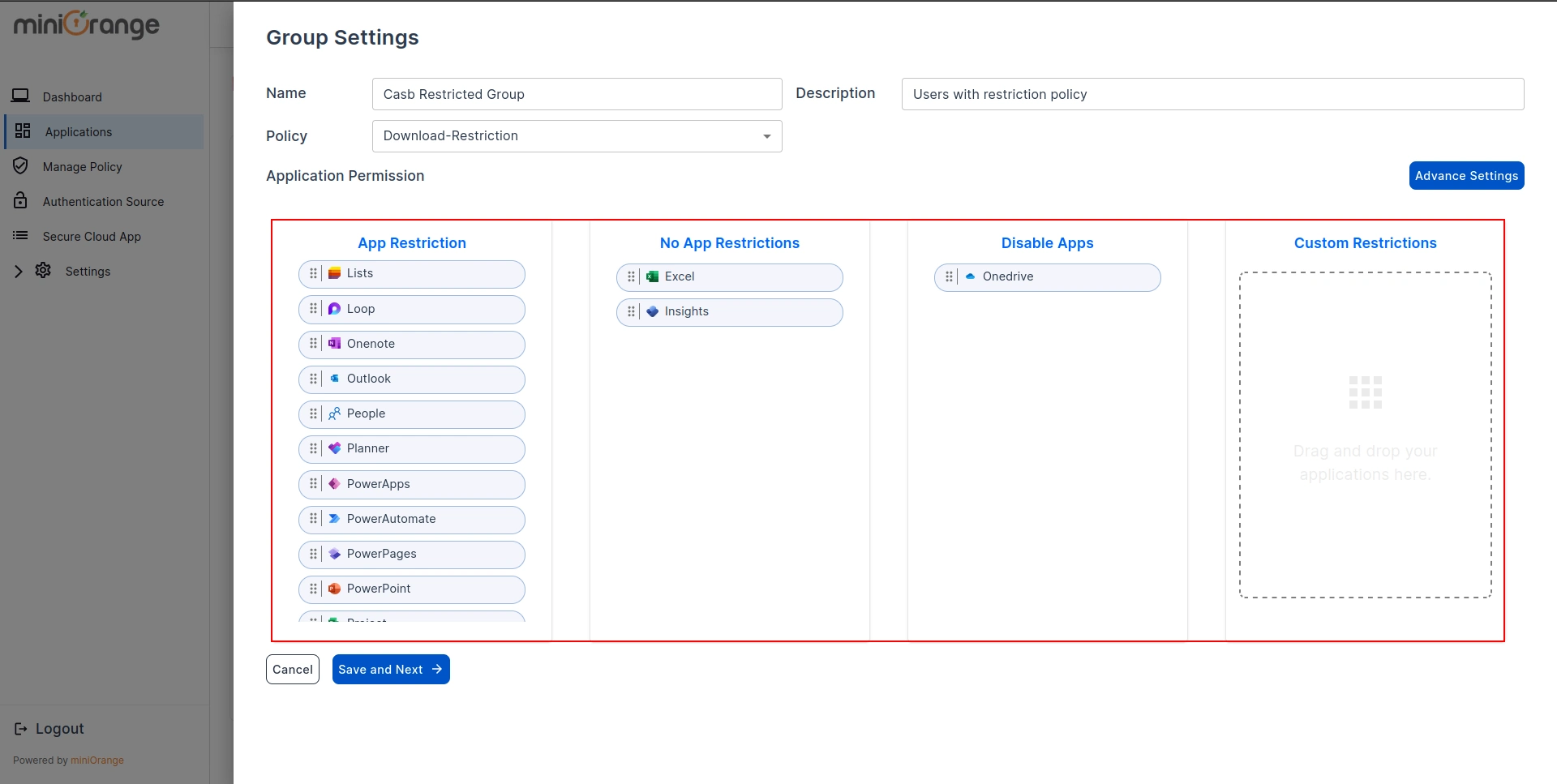 OneDrive and SharePoint File Restriction- CASB Application Group Settings