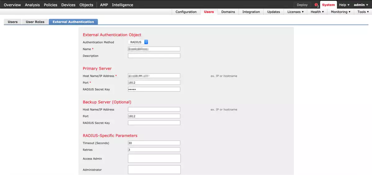 MFA 2FA two-factor authentication for Cisco Firepower Management Center : External Authentication