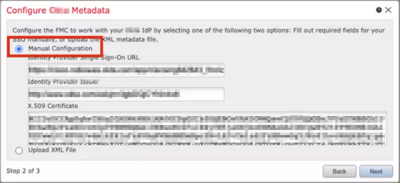 Cisco Firepower Management Center SAML Single Sign-On (sso) configure metadata