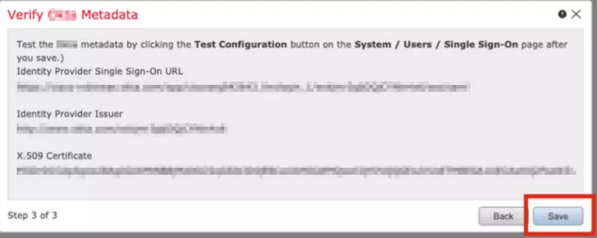 Cisco Firepower Management Center SAML Single Sign-On (sso) verify metadata