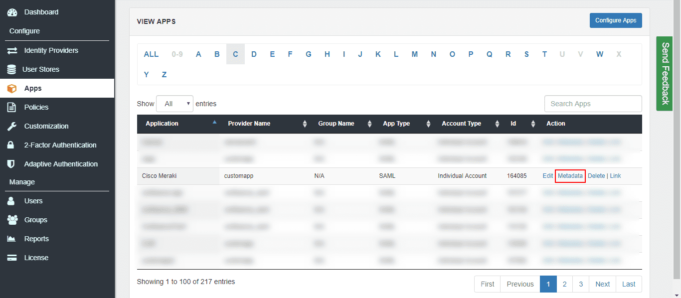 Cisco Meraki Single Sign On (sso) saml metadata link