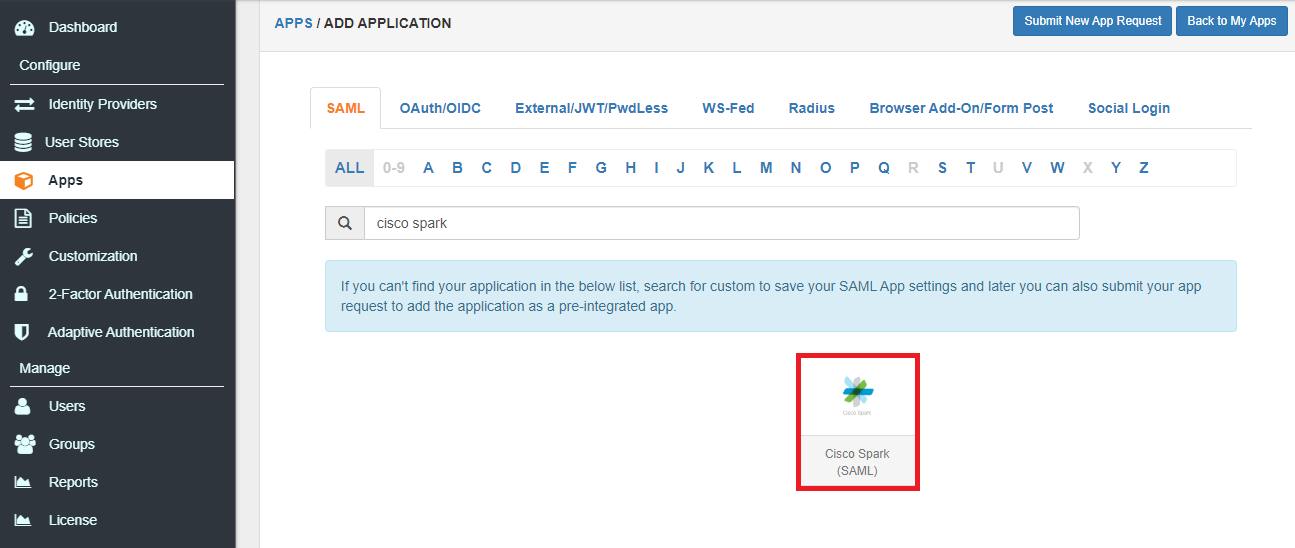 cisco spark Single Sign-On(SSO) add app