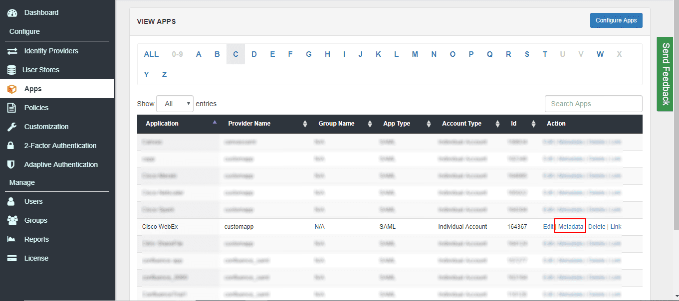 Cisco Webex Single Sign On (sso) saml metadata link