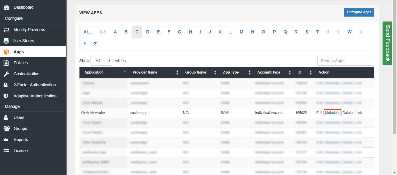 Single Sign On (sso) Citrix NetScaler gateway saml metadata link