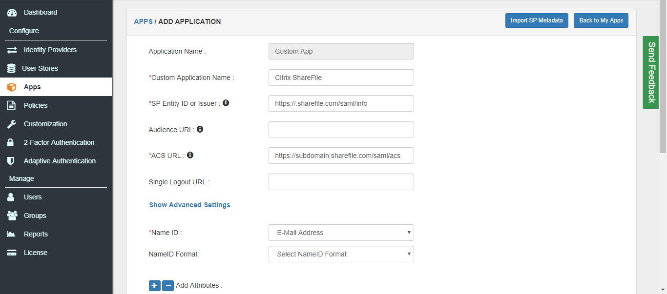 Citrix Share File SAML SSO configure
