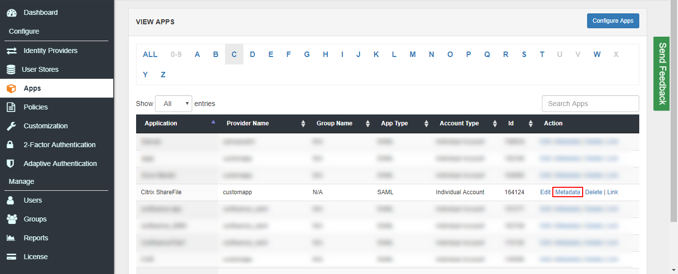Citrix Share File SAML SSO metadata link