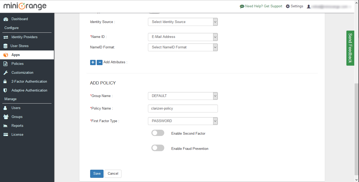 Clarizen Single Sign On (sso) add policy