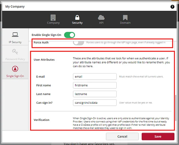 ClicData Single Sign-On (sso): User Attributes