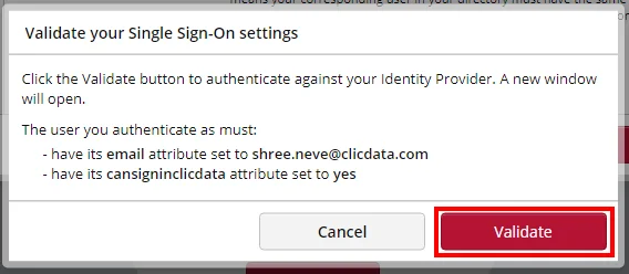 ClicData Single Sign-On (sso): Validate the SSO Settings