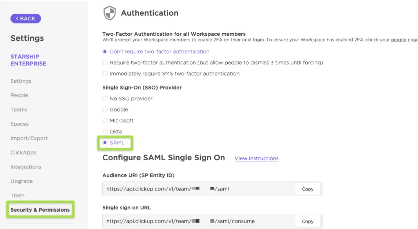 ClickUp SCIM Provisioning Select Provisioning