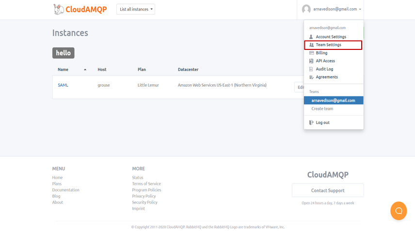 CloudAMQP Single Sign On (sso)Team settings