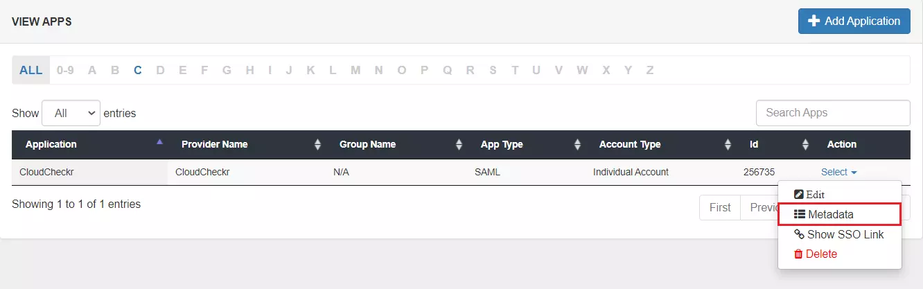 CloudCheckr Single Sign-On (sso) Select Metadata