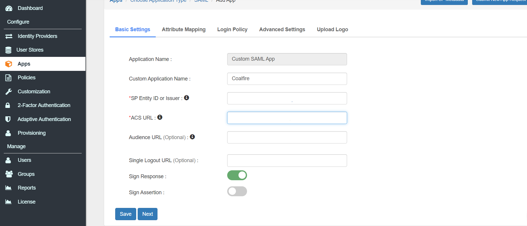 Coalfire Single Sign On (sso) Add IDP